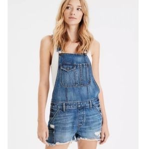 American Eagle Outfitters Blue Denim Short Overalls Size L